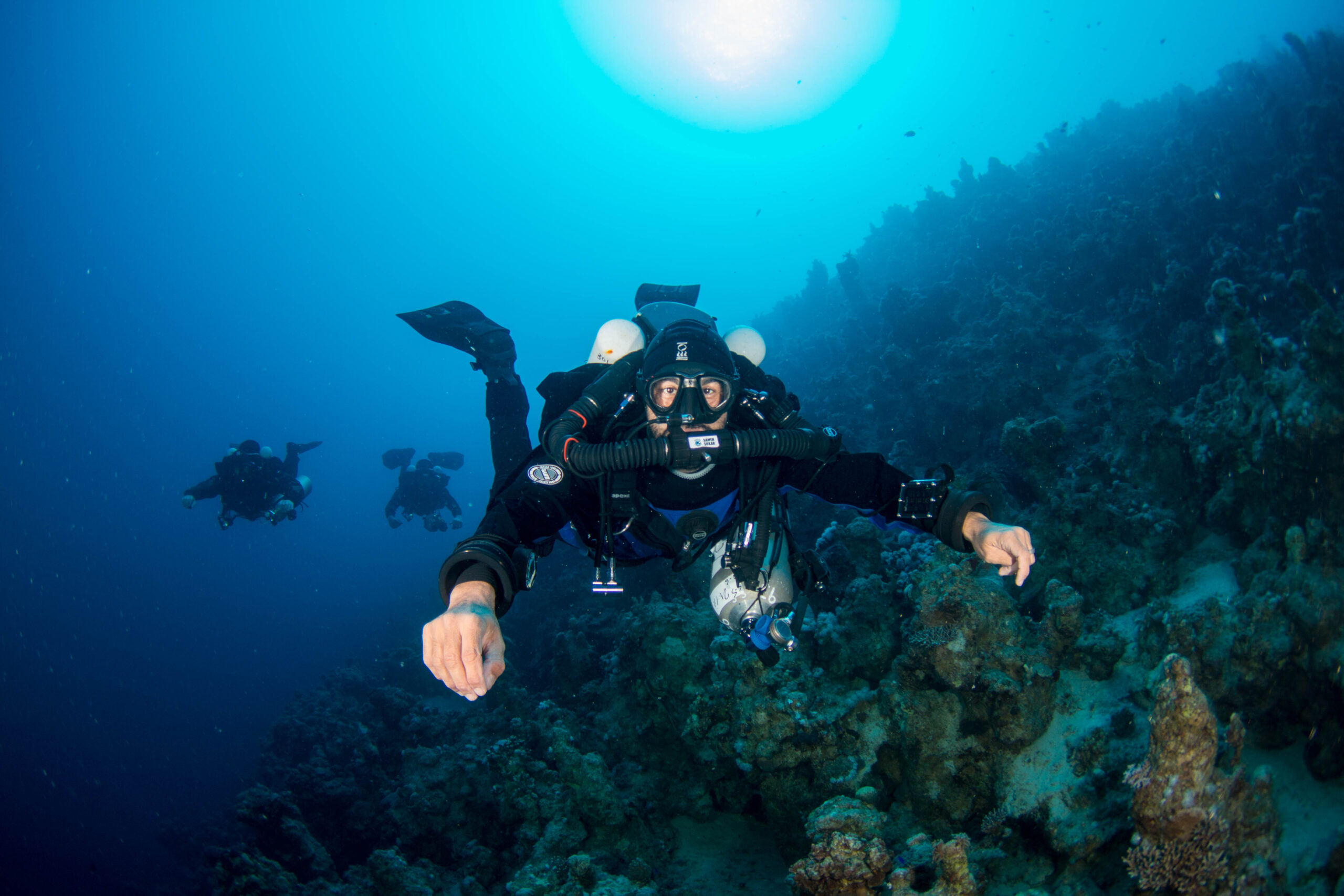 CCR diver exploring coral reefs