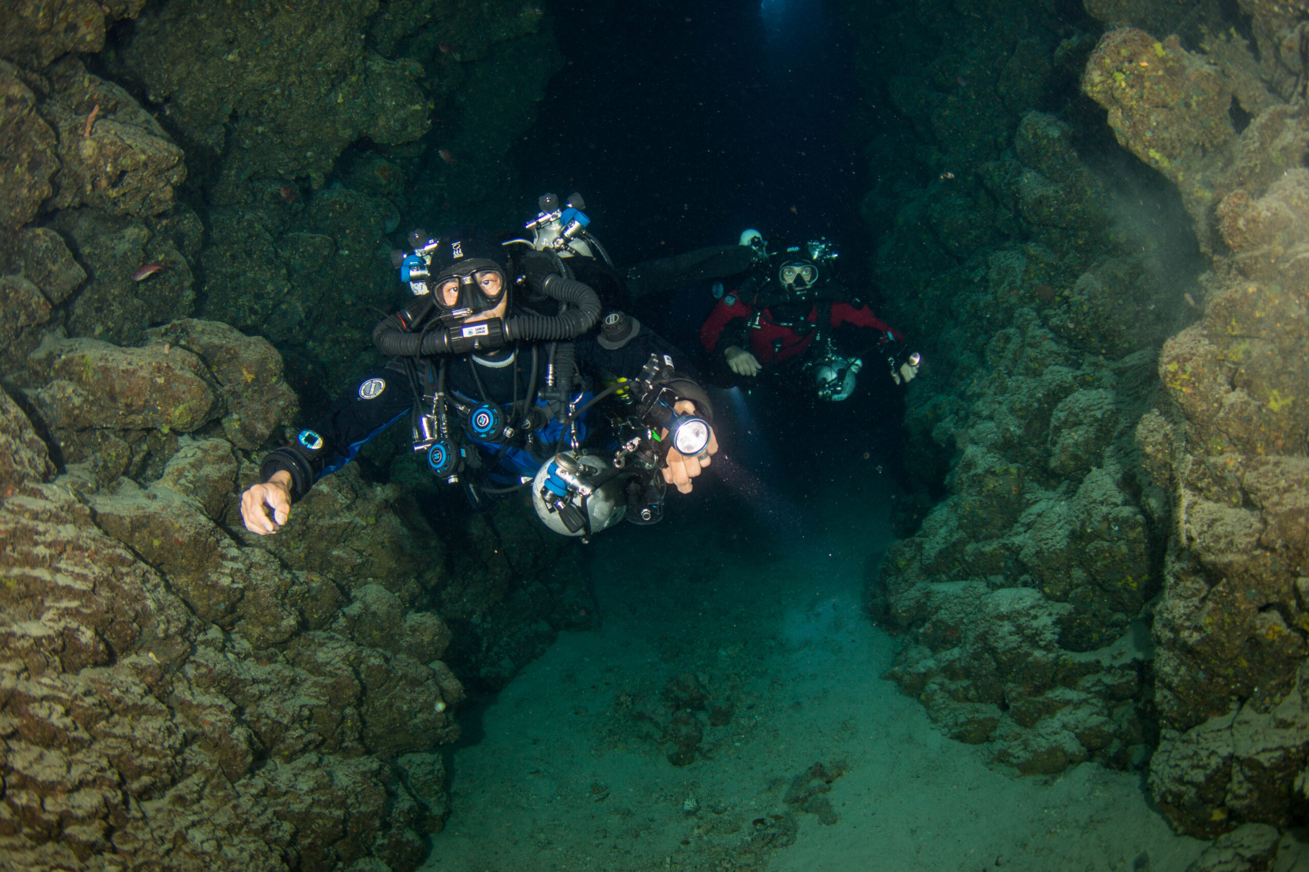 Rebreather divers exploring