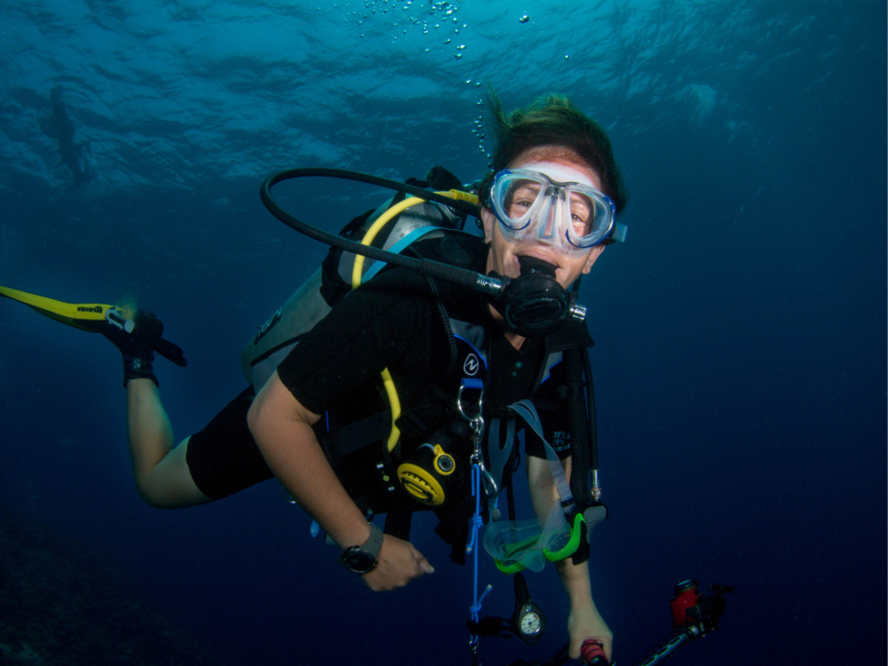 recreational female diver smiling